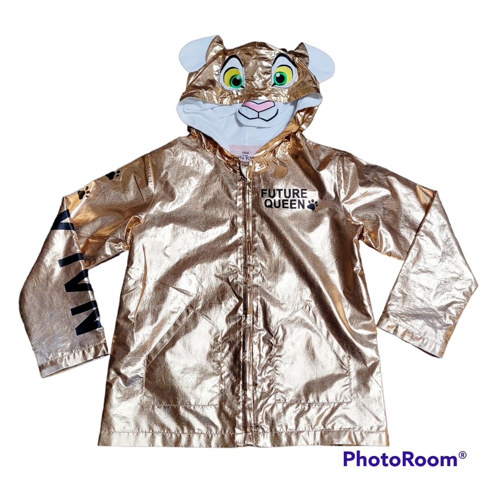 Disney The Lion King Nala Gold Hooded Full Zip Girls Rain Jacket Size Medium 7/8